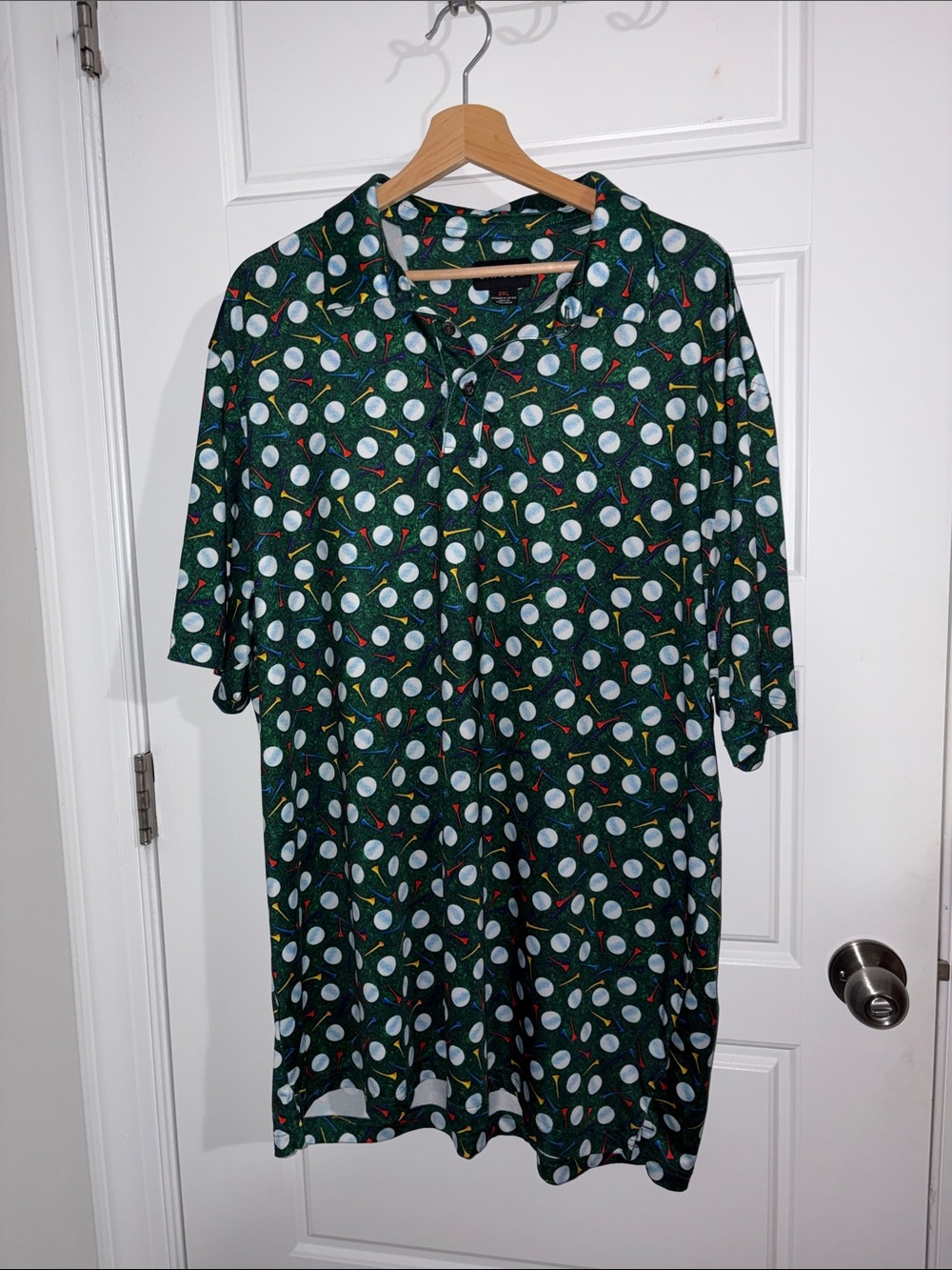 Green Golf Ball Print Polo Shirt